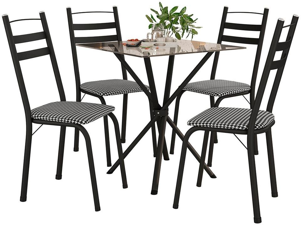 Mesa de Jantar 4 Cadeiras Quadrada Preta Tampo de Vidro Artefamol Léia Capri - 2