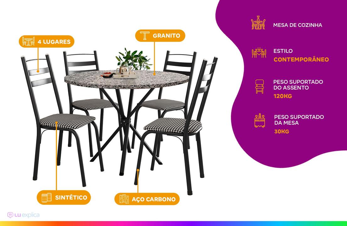 Mesa de Jantar 4 Cadeiras Redonda Artefamol América Capri - 1