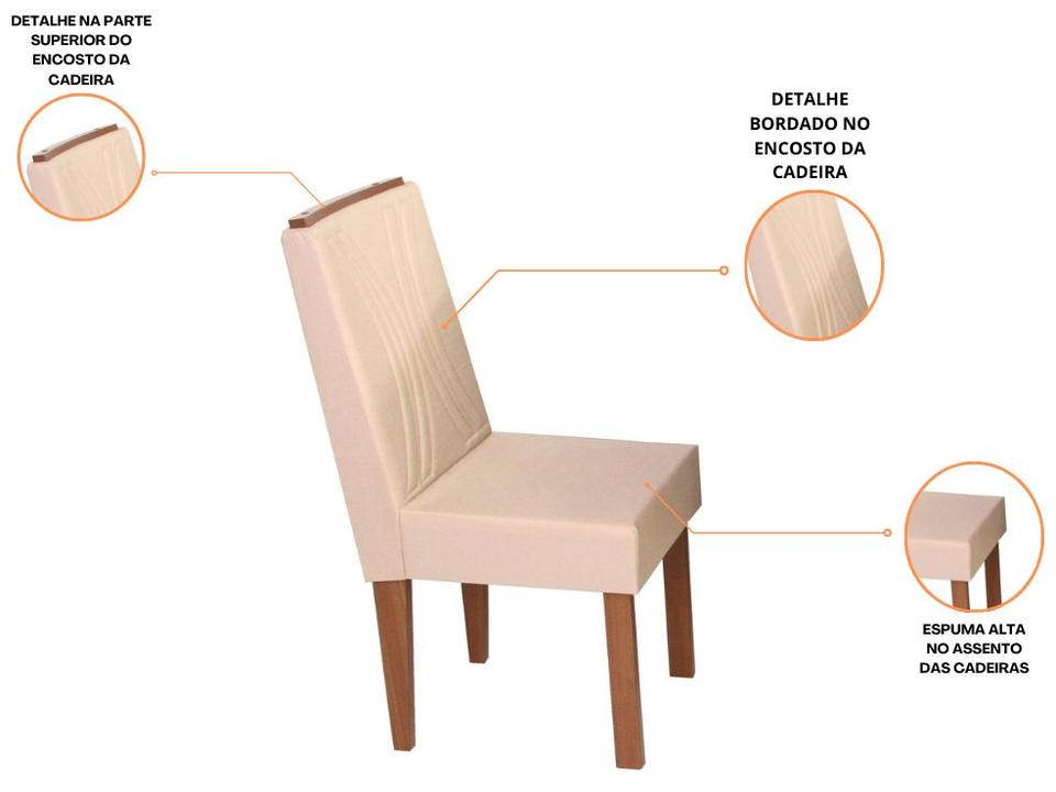 Mesa de Jantar 4 Cadeiras Redonda Naturalle e Off-White Tampo de Vidro Laís Móveis São Carlos - 2