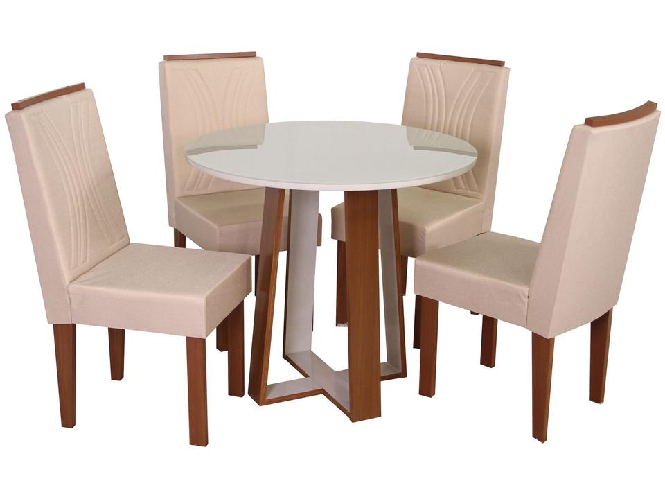 Mesa de Jantar 4 Cadeiras Redonda Naturalle e Off-White Tampo de Vidro Laís Móveis São Carlos - 3
