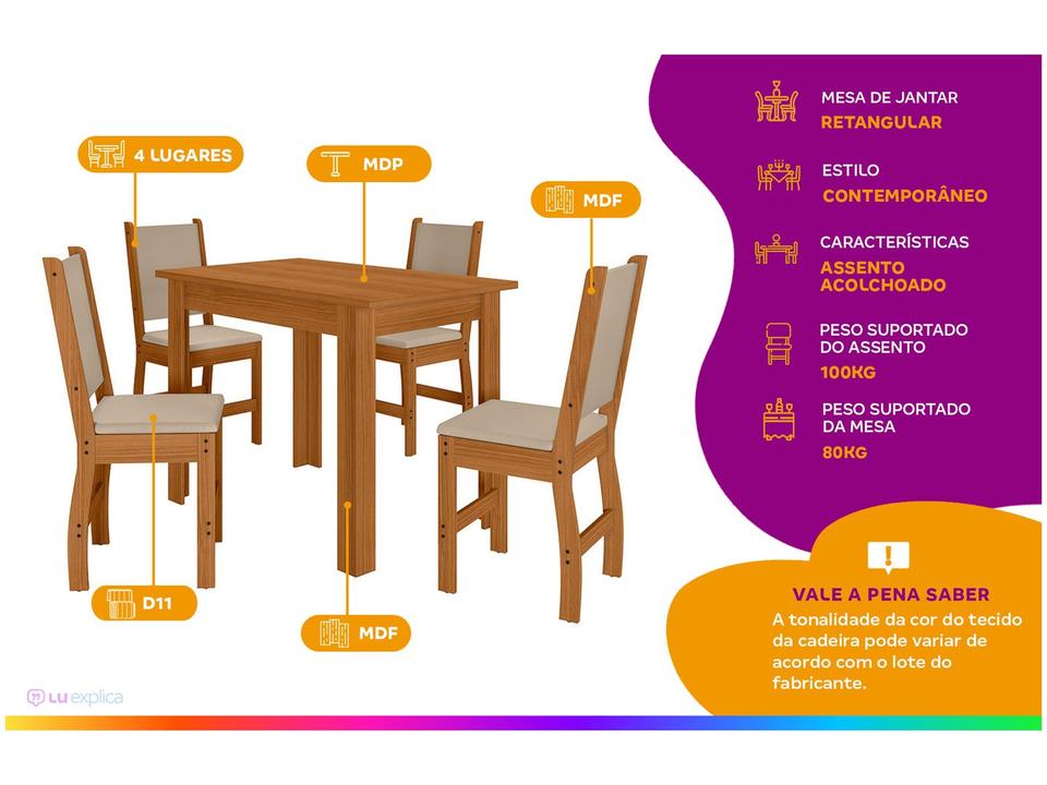 Mesa de Jantar 4 Cadeiras Retangular Bellagio Poliman Móveis - 1