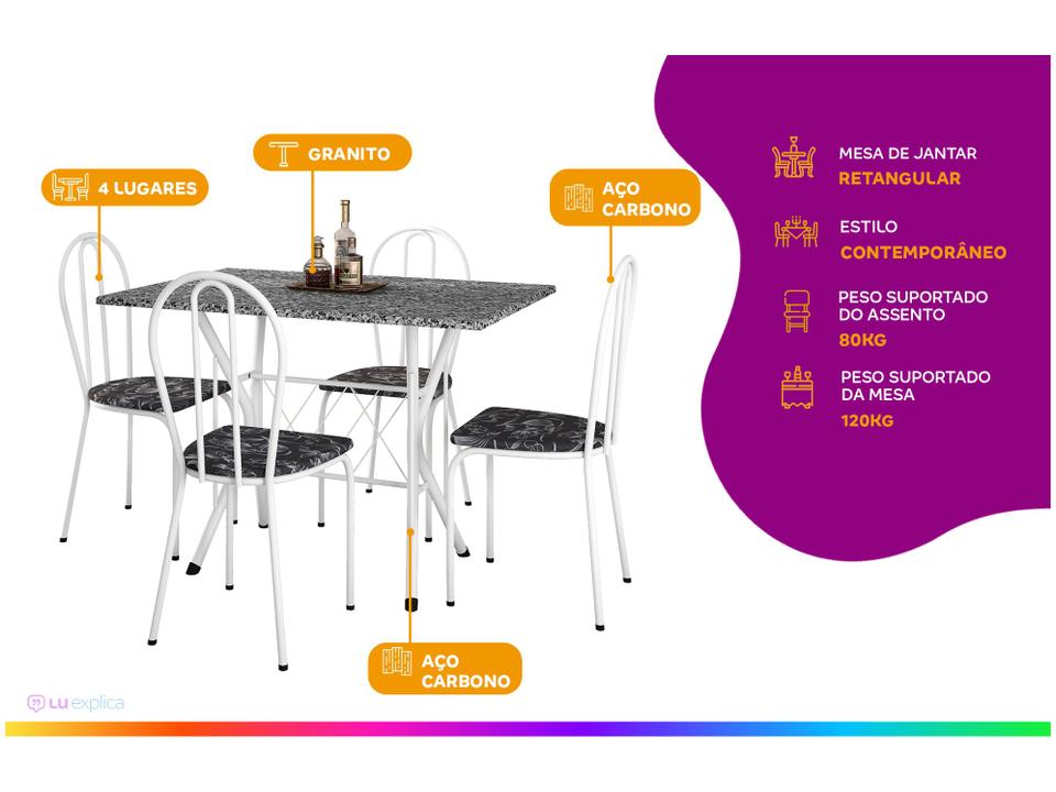 Mesa de Jantar 4 Cadeiras Retangular Branca - 1