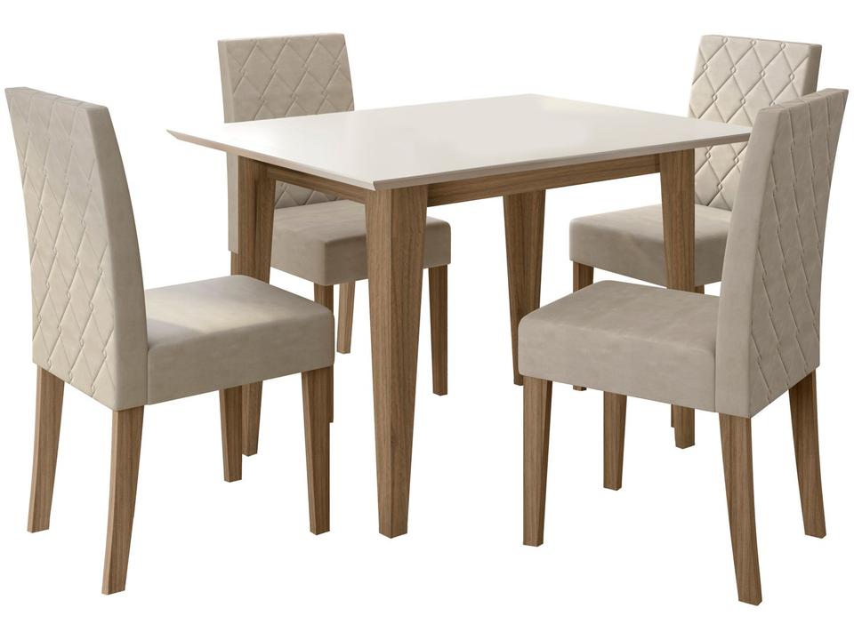 Mesa de Jantar 4 Cadeiras Retangular Amêndoa e Off White Poliman Móveis Kate - 1
