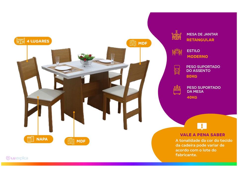 Mesa de Jantar 4 Cadeiras Retangular Cinamomo/Off White Destak Móveis São Carlos - 1