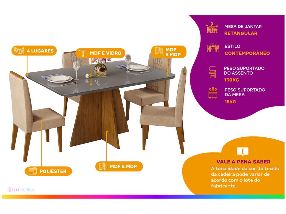 Mesa de Jantar 4 Cadeiras Retangular Cinza e Saara DJ Móveis Siena - 1