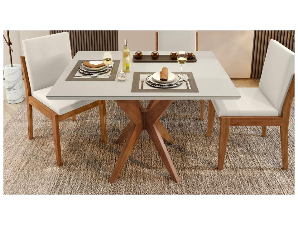 Mesa de Jantar 4 Cadeiras Retangular Madeira Maciça com vidro Nesher Donna - 1