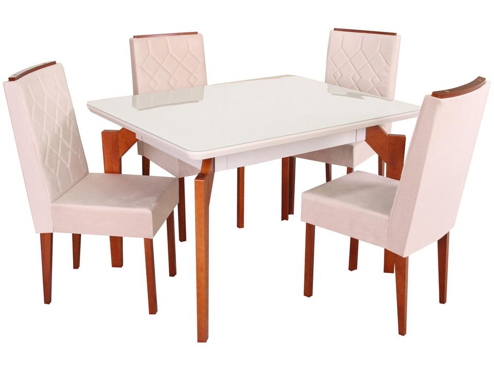 Mesa de Jantar 4 Cadeiras Retangular Madeira Maciça Mel e Off-White Tampo de Vidro Abeille Móveis São Carlos - 3
