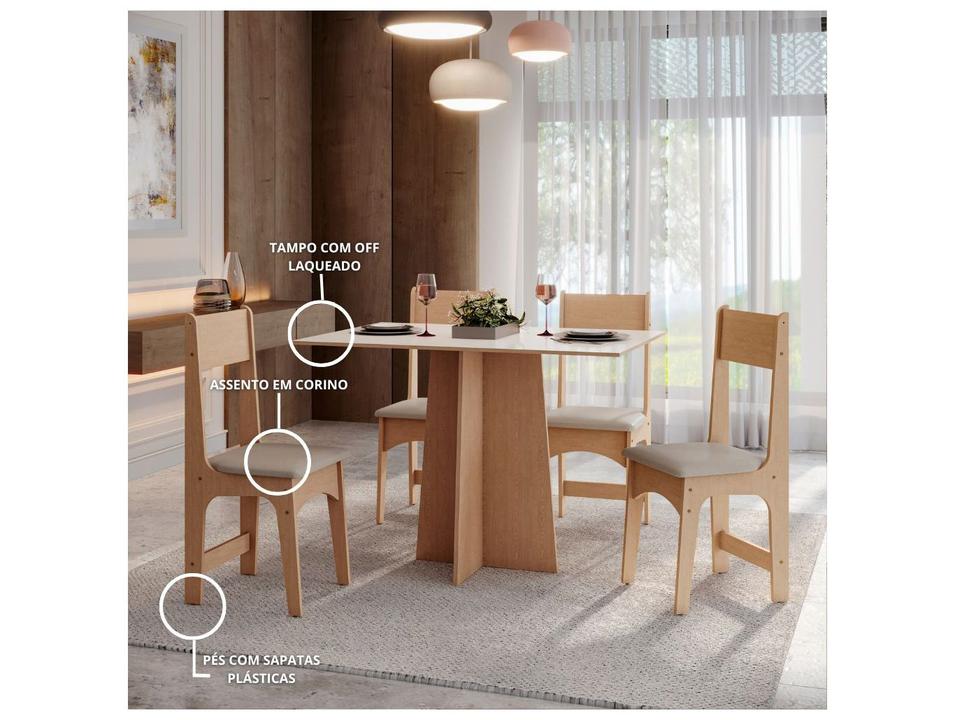 Mesa de Jantar 4 Cadeiras Retangular Mel e Off White Sonetto Móveis Amanda - 1