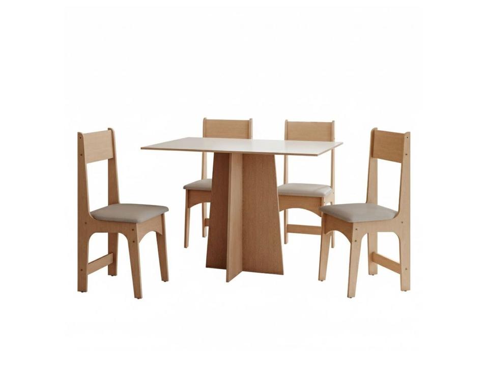 Mesa de Jantar 4 Cadeiras Retangular Mel e Off White Sonetto Móveis Amanda - 2