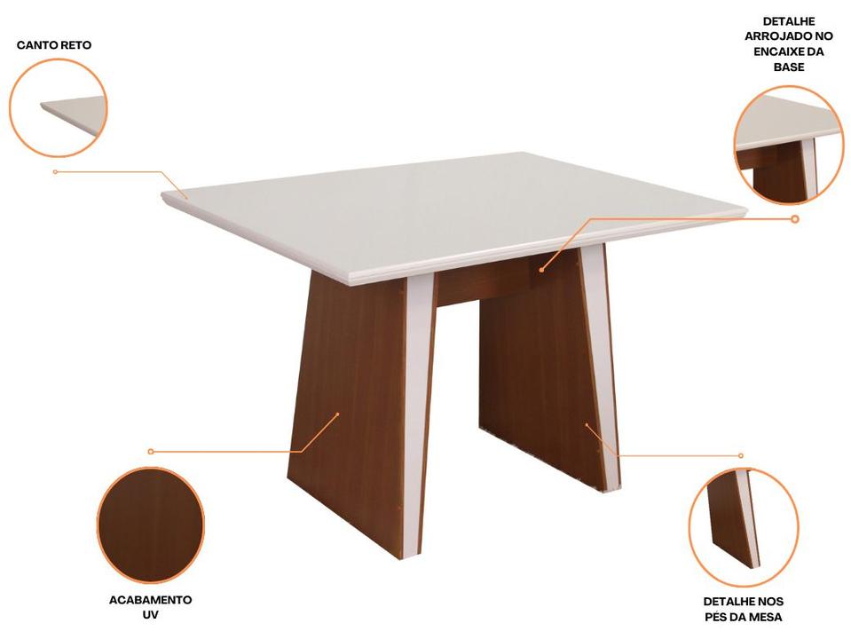 Mesa de Jantar  4 Cadeiras Retangular Naturalle e Off-White Tampo de MDF Verona Móveis São Carlos - 1
