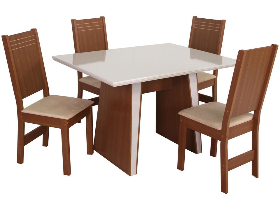 Mesa de Jantar  4 Cadeiras Retangular Naturalle e Off-White Tampo de MDF Verona Móveis São Carlos - 3