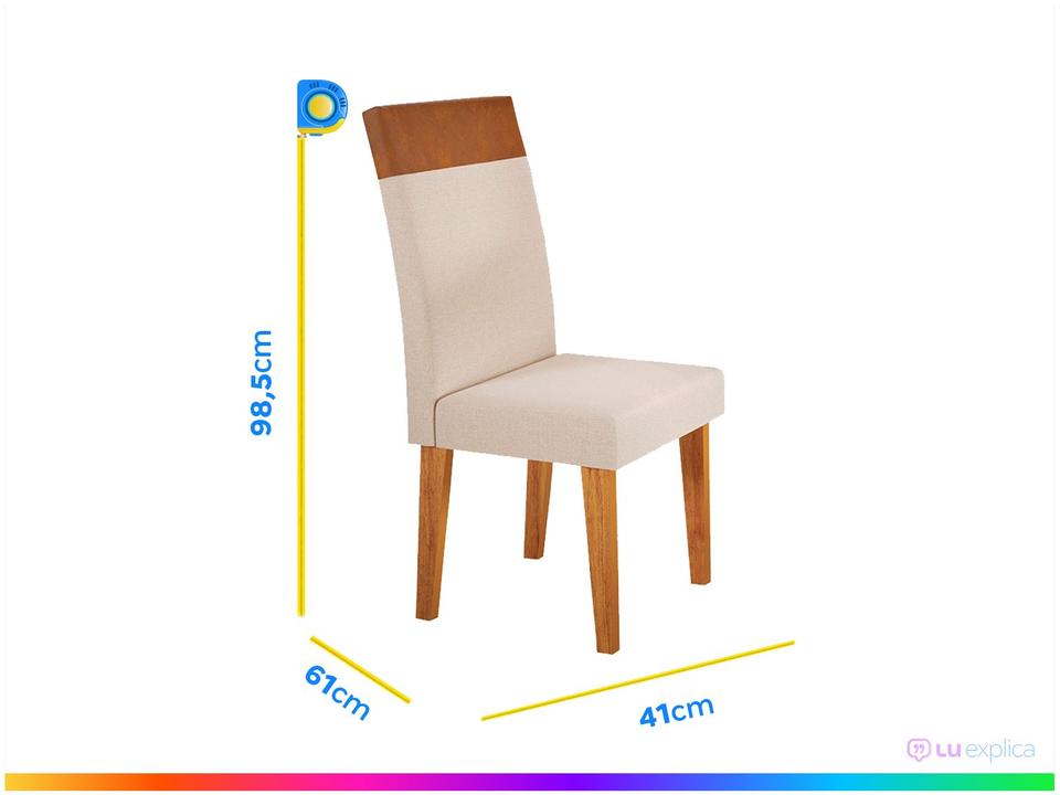 Mesa de Jantar 4 Cadeiras Retangular Tampo de MDF com Vidro Mel e Off White Viena - 12