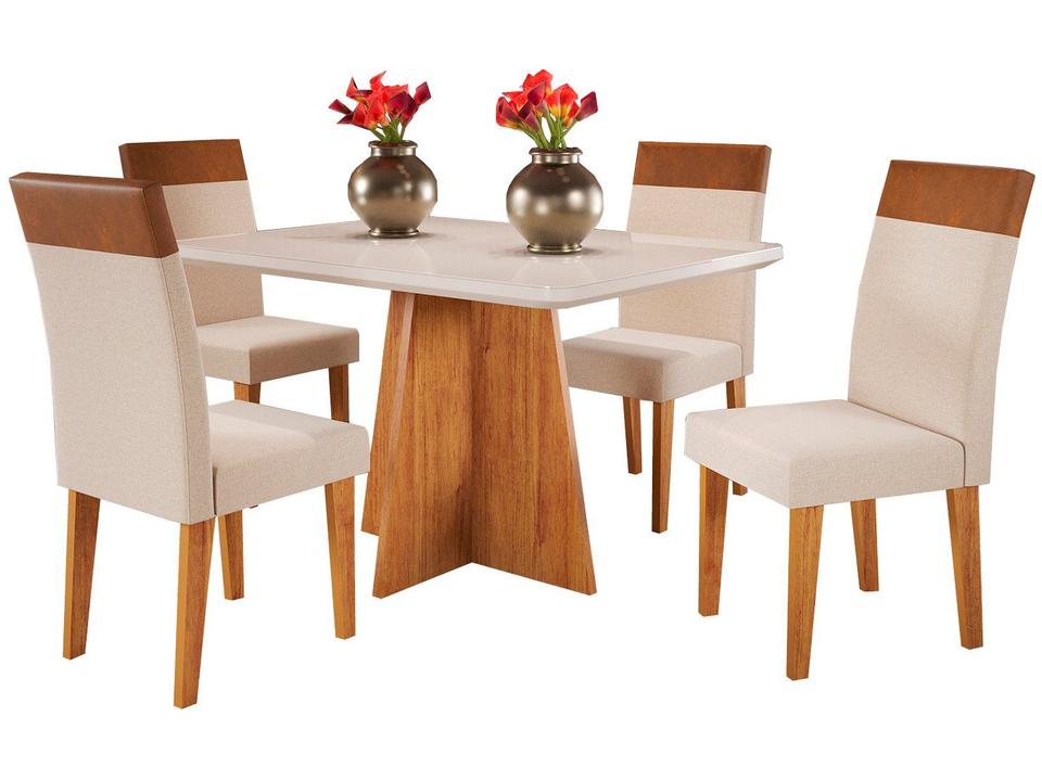 Mesa de Jantar 4 Cadeiras Retangular Tampo de MDF com Vidro Mel e Off White Viena - 2