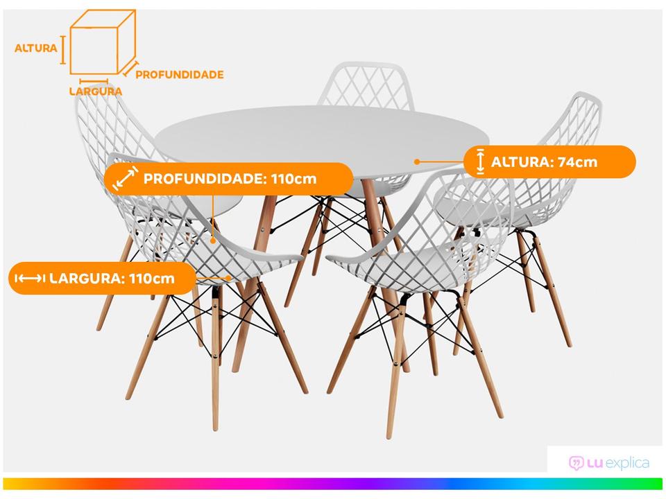 Mesa de Jantar 5 Cadeiras Redonda Branco - 2