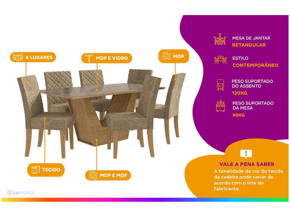 Mesa de Jantar 6 Cadeiras 6 Lugares Retangular - 1