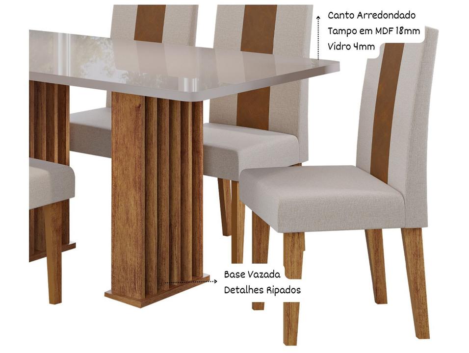 Mesa de Jantar 6 Cadeiras 6 Lugares Retangular Mel Bronze e Off White Viero Móveis Vigo - 1