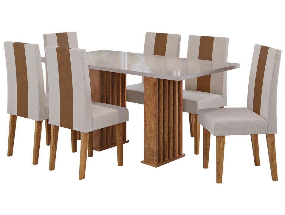 Mesa de Jantar 6 Cadeiras 6 Lugares Retangular Mel Bronze e Off White Viero Móveis Vigo - 5