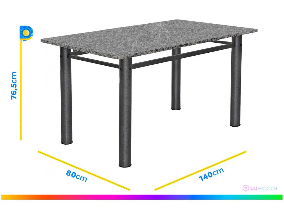 Mesa de Jantar 6 Cadeiras Retangular Aço Tampo Granito Poeme Ciplafe - 11