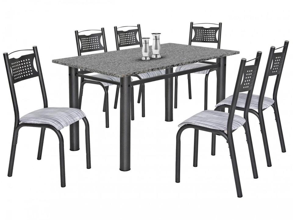 Mesa de Jantar 6 Cadeiras Retangular Aço Tampo Granito Poeme Ciplafe - 2
