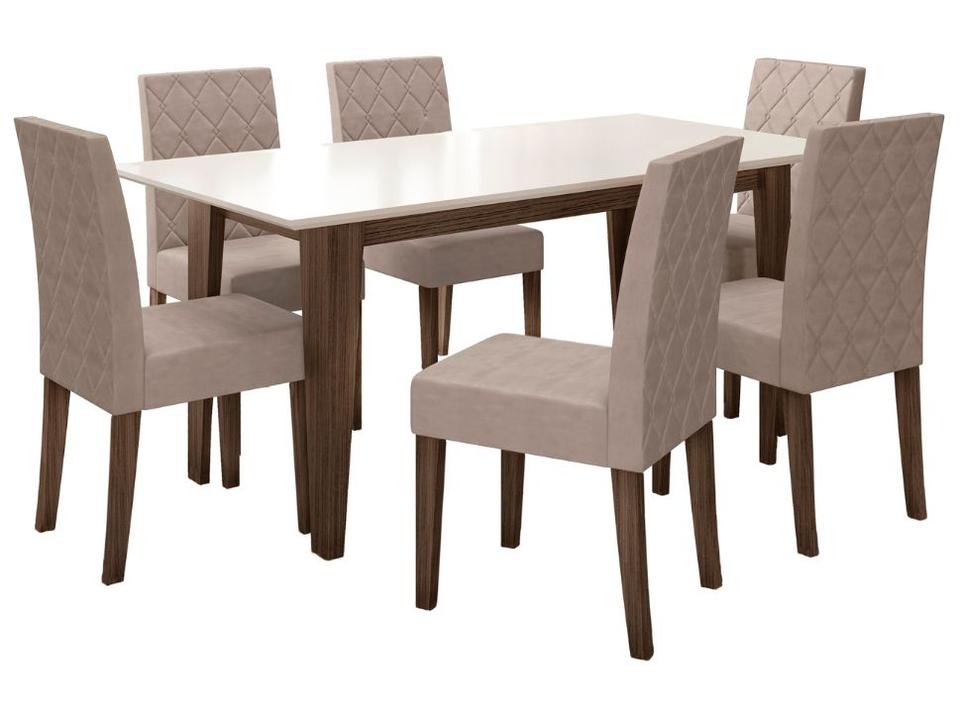 Mesa de Jantar 6 Cadeiras Retangular Amêndoa e Off White Poliman Móveis Liz - 1