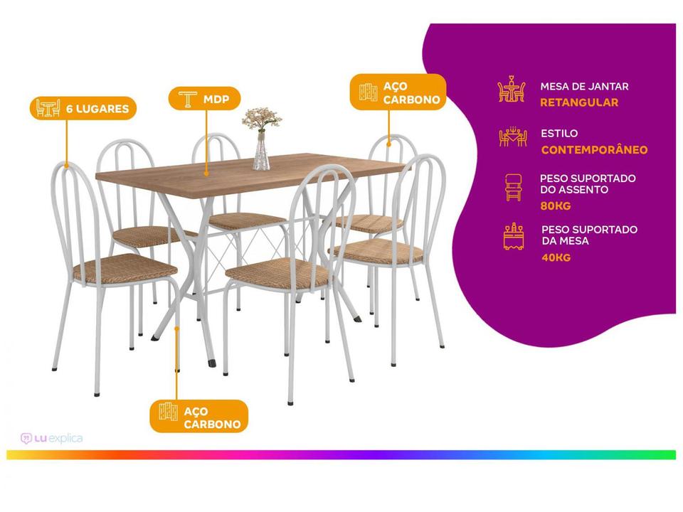 Mesa de Jantar 6 Cadeiras Retangular Branca - 1