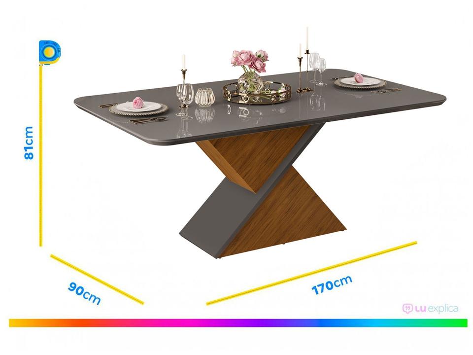 Mesa de Jantar 6 Cadeiras Retangular Cinza e Lunar DJ Móveis Firenze - 5
