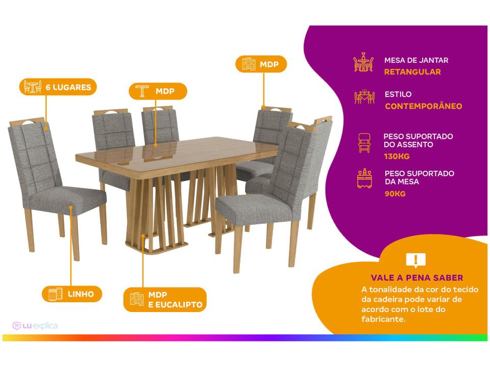 Mesa de Jantar 6 Cadeiras Retangular Cinza Kappesberg Esmeralda - 1