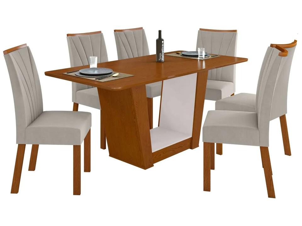 Mesa de Jantar 6 Cadeiras Retangular Frassino e Off White Móveis Lopas Apogeu - 6