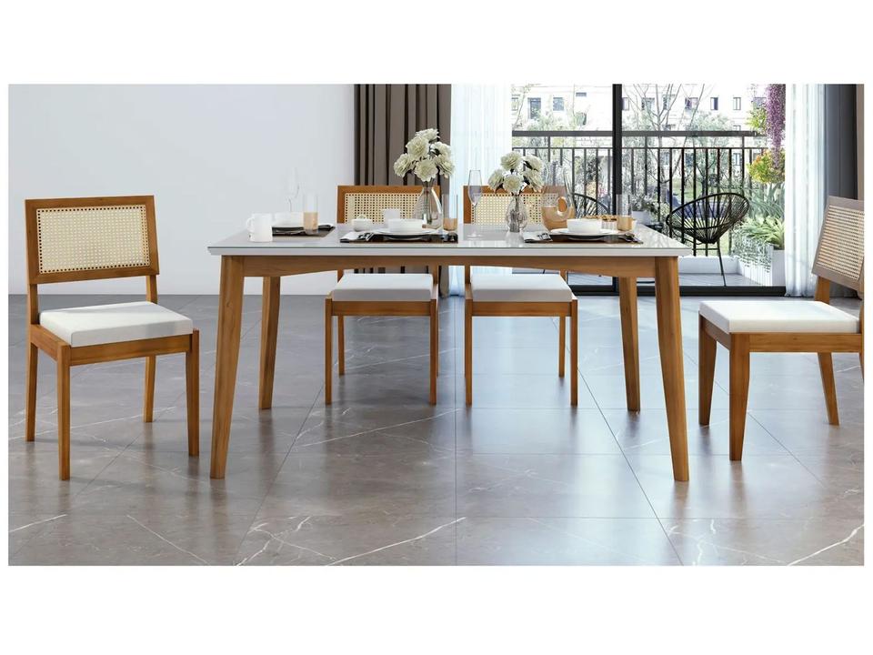Mesa de Jantar 6 Cadeiras Retangular Madeira Maciça com vidro Nesher Monalisa - 3