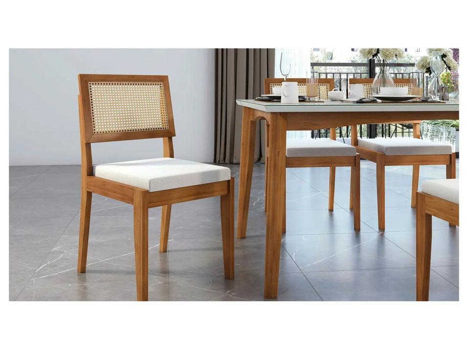 Mesa de Jantar 6 Cadeiras Retangular Madeira Maciça com vidro Nesher Monalisa - 6