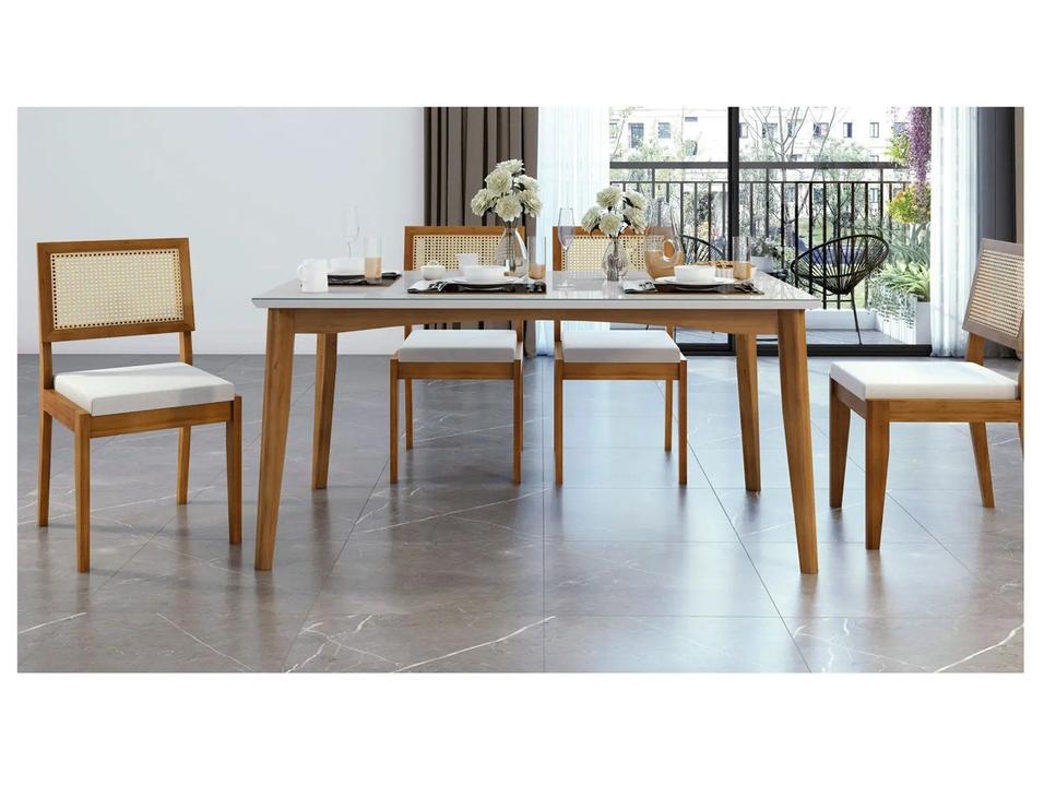Mesa de Jantar 6 Cadeiras Retangular Madeira Maciça com vidro Nesher Monalisa - 4