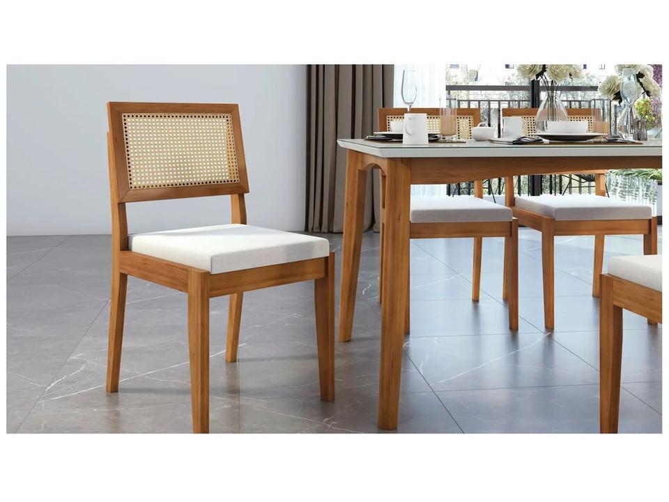 Mesa de Jantar 6 Cadeiras Retangular Madeira Maciça com vidro Nesher Monalisa - 5