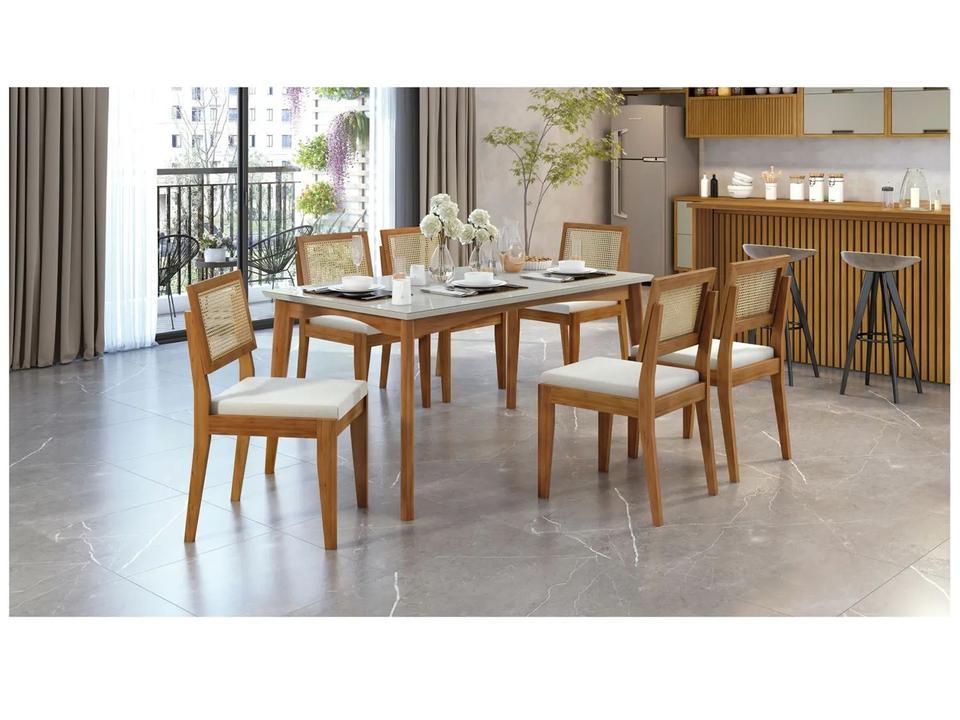 Mesa de Jantar 6 Cadeiras Retangular Madeira Maciça com vidro Nesher Monalisa - 2