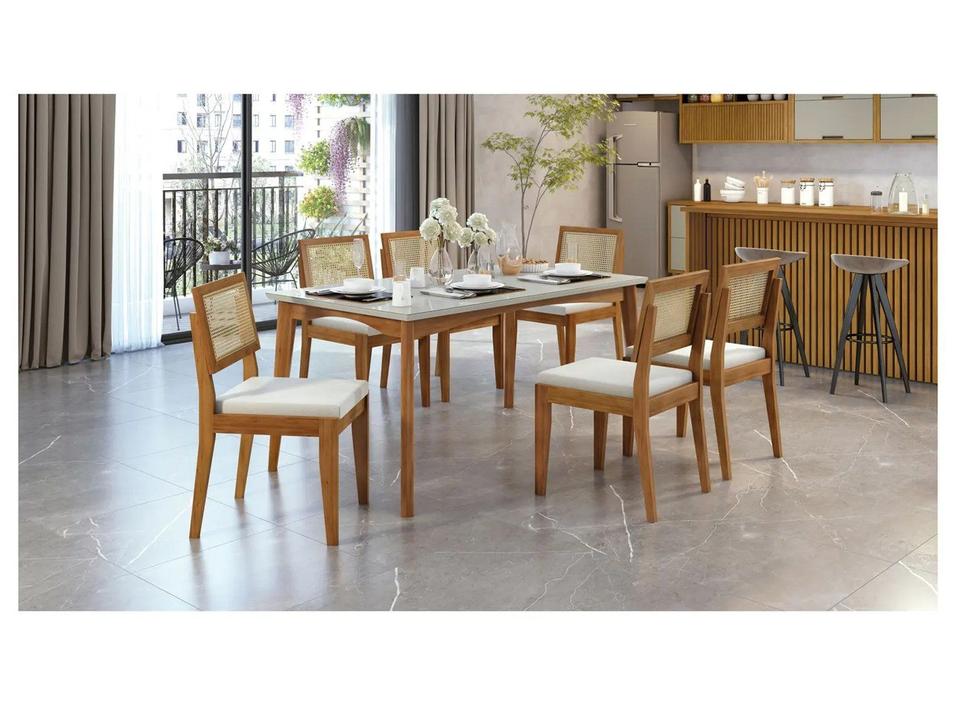 Mesa de Jantar 6 Cadeiras Retangular Madeira Maciça com vidro Nesher Monalisa - 3