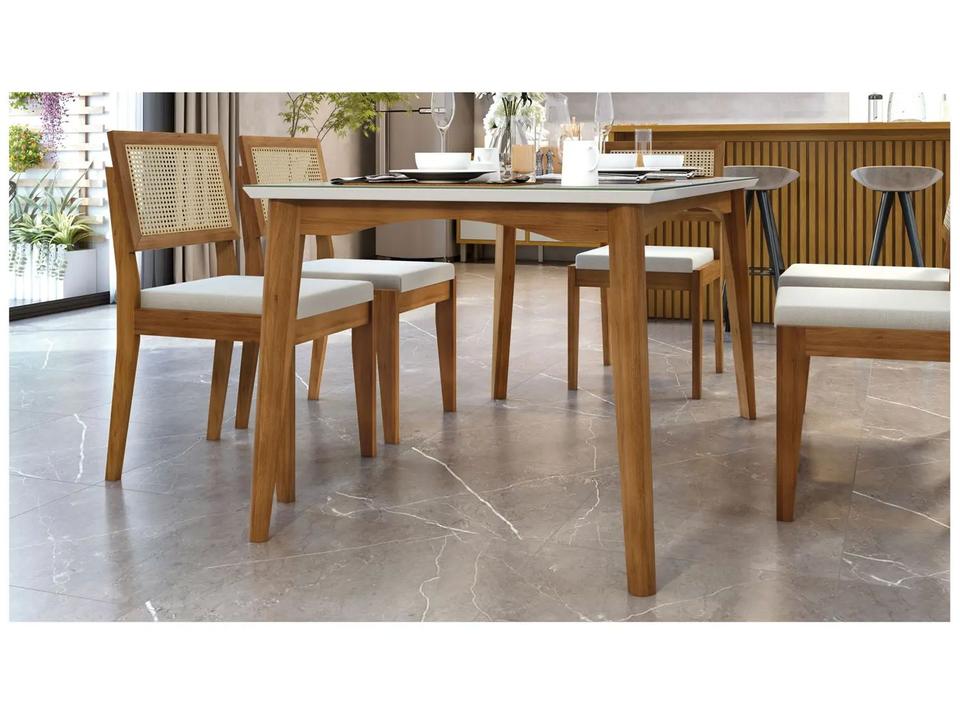 Mesa de Jantar 6 Cadeiras Retangular Madeira Maciça com vidro Nesher Monalisa - 4