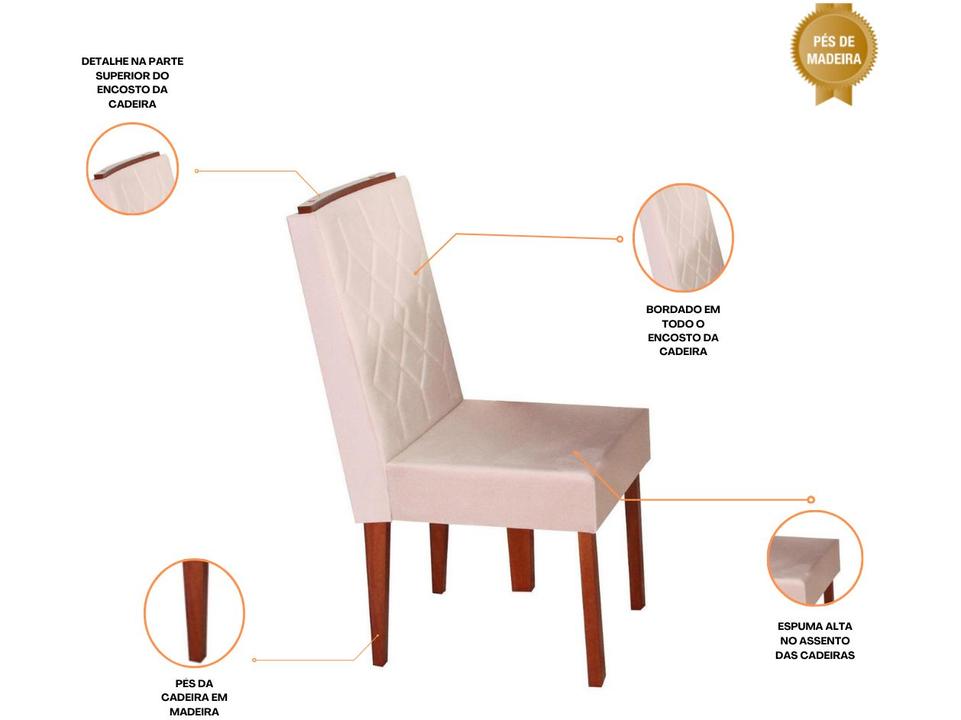 Mesa de Jantar 6 Cadeiras Retangular Madeira Maciça Mel e Off-White Tampo de Vidro Abeille Móveis São Carlos - 2