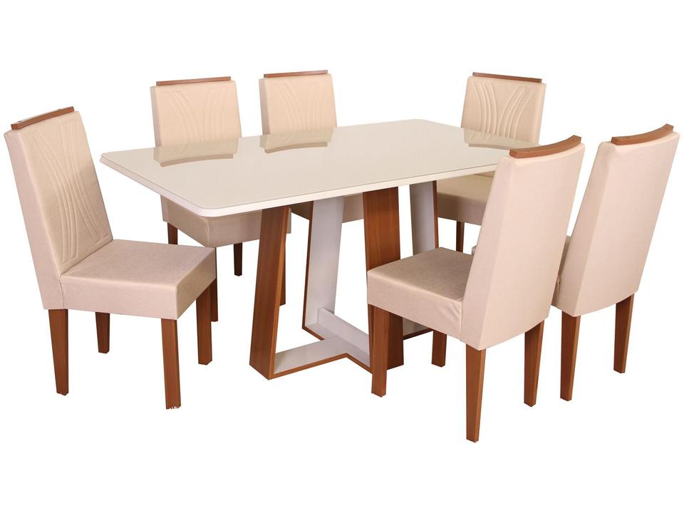 Mesa de Jantar 6 Cadeiras Retangular Naturalle e Off-White Tampo de Vidro Laís Móveis São Carlos - 3