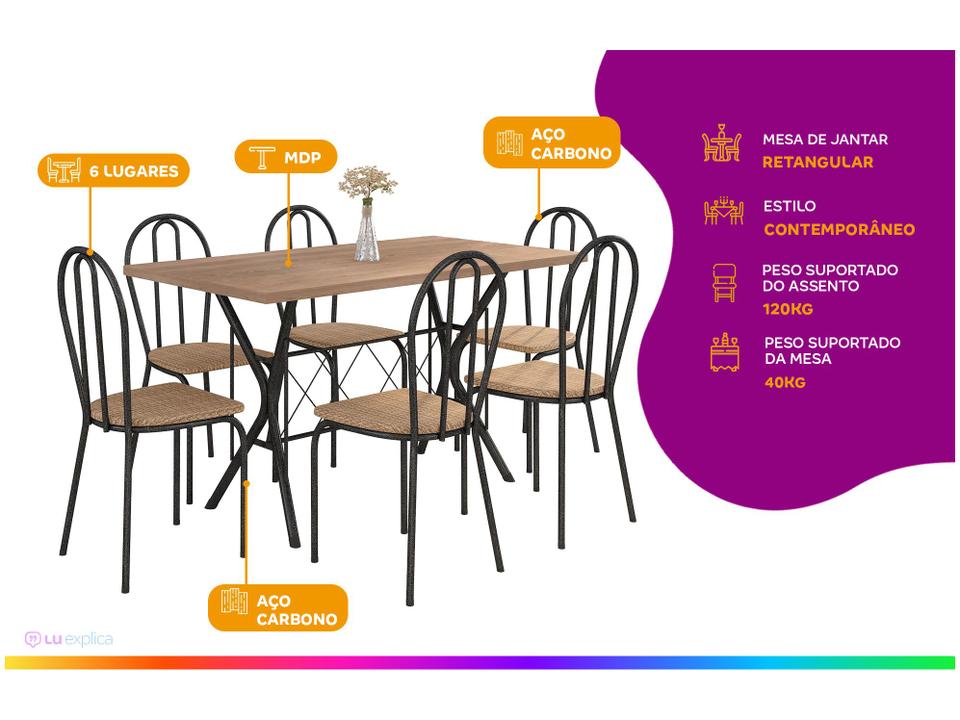 Mesa de Jantar 6 Cadeiras Retangular Preta - 1