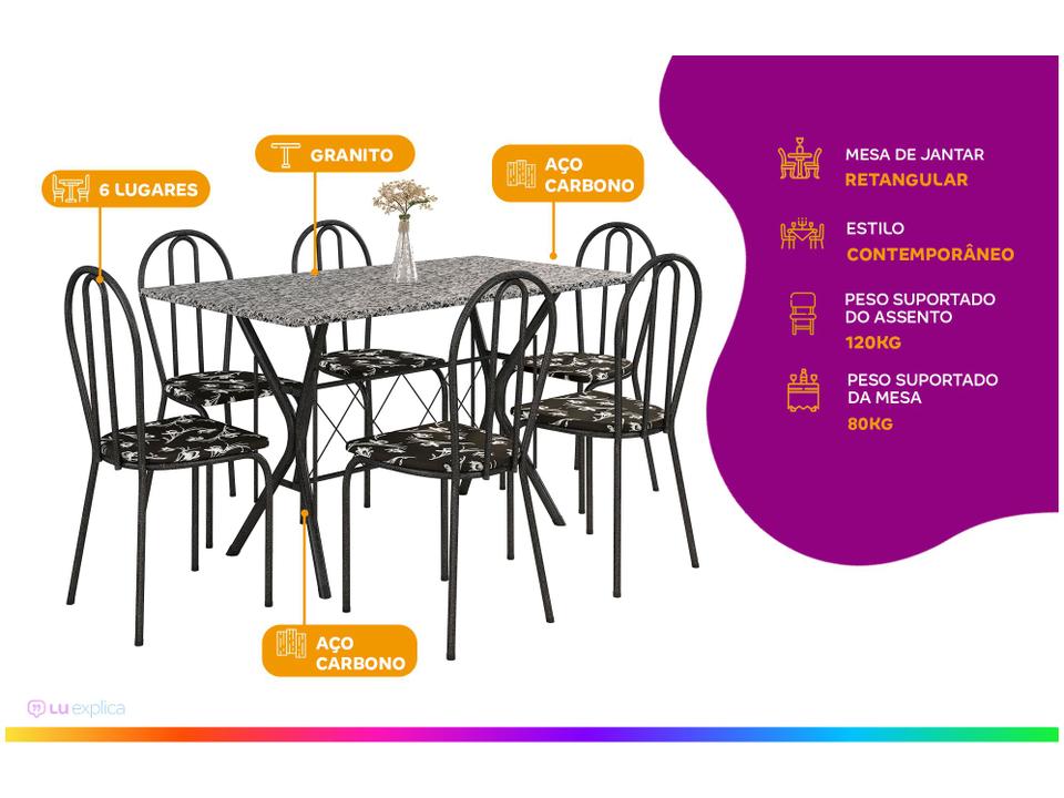 Mesa de Jantar 6 Cadeiras Retangular Preta - 1