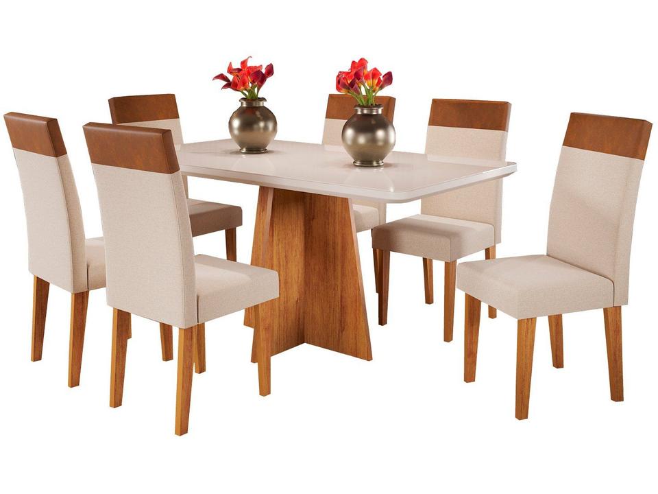 Mesa de Jantar 6 Cadeiras Retangular Tampo de MDF com Vidro Mel e Off White Viena - 2