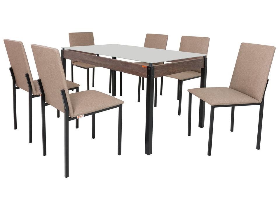 Mesa de Jantar de Aço com Madeira e Tampo de Vidro 6 Cadeiras Retangular Ciplafe Panamá - 3