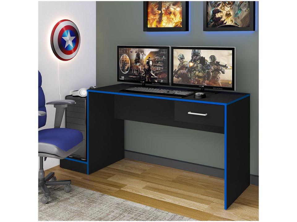 Mesa Gamer Artely Preto e Azul 1 Gaveta - 1