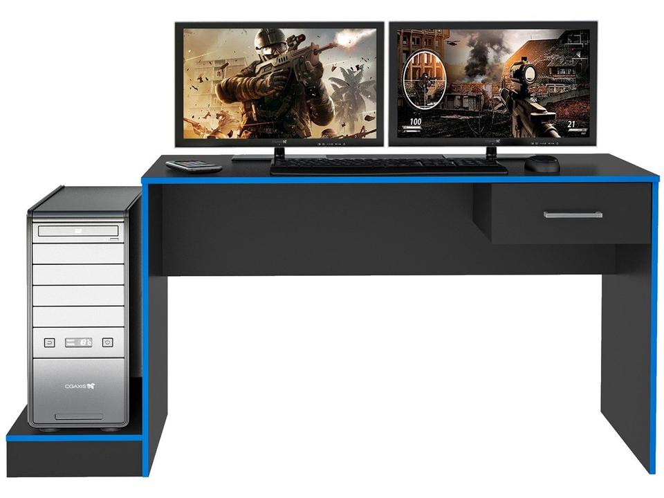 Mesa Gamer Artely Preto e Azul 1 Gaveta - 4