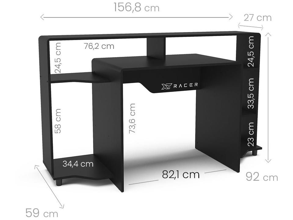 Mesa Gamer XT Racer Control Preta e Branca 5 Nichos - 4