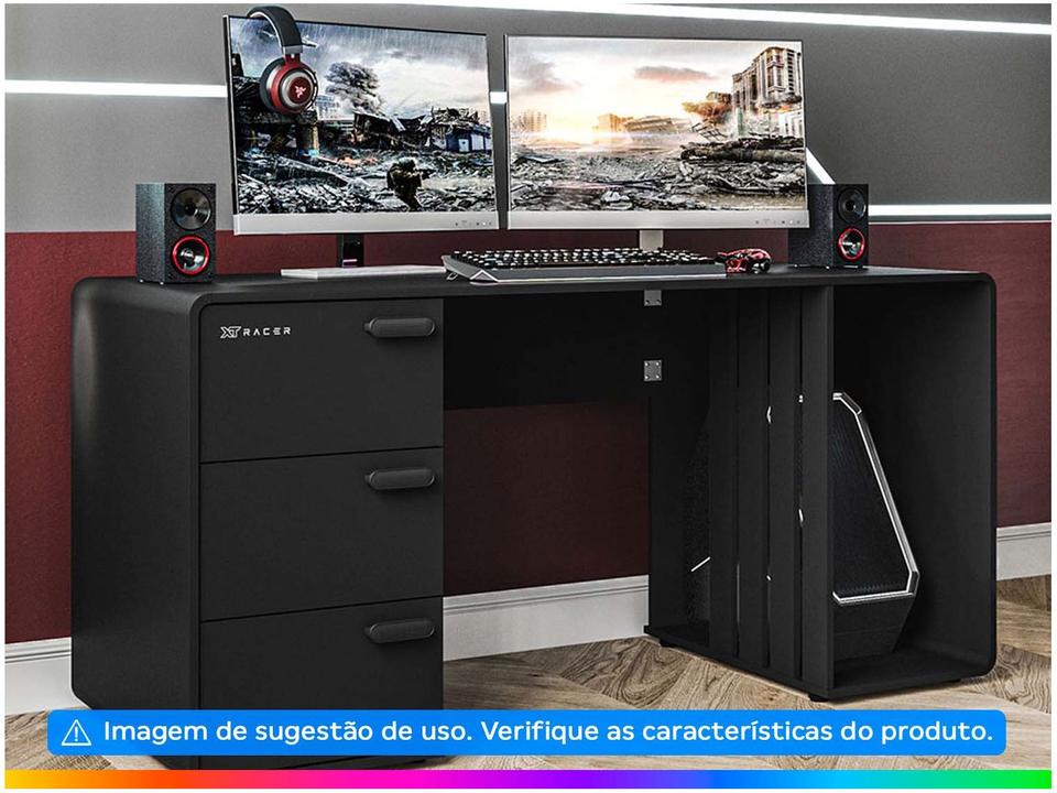 Mesa Gamer XT Racer Home Preto e Prata 3 Gavetas 1 Nicho - 1