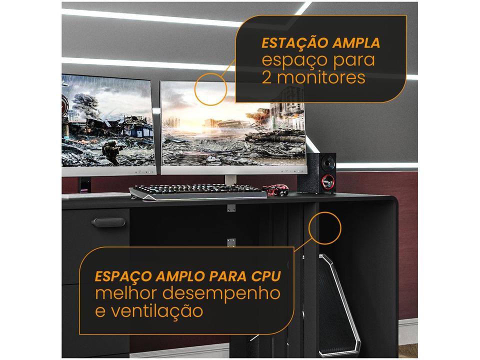 Mesa Gamer XT Racer Home Preto e Prata 3 Gavetas 1 Nicho - 3