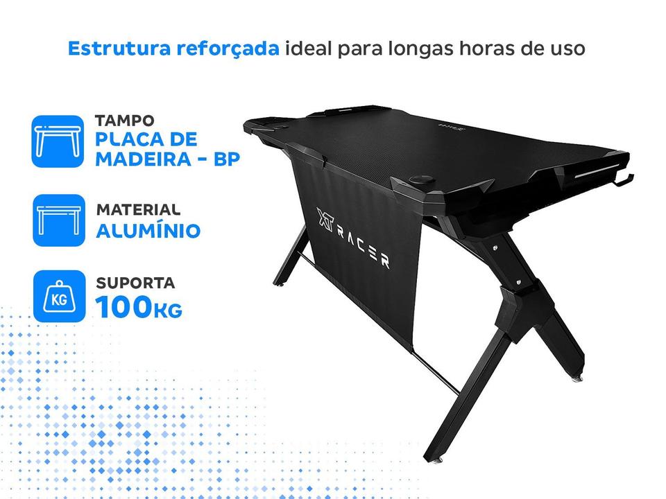 Mesa Gamer XT Racer XTM1002 Experience Series Preto e Prata - 3