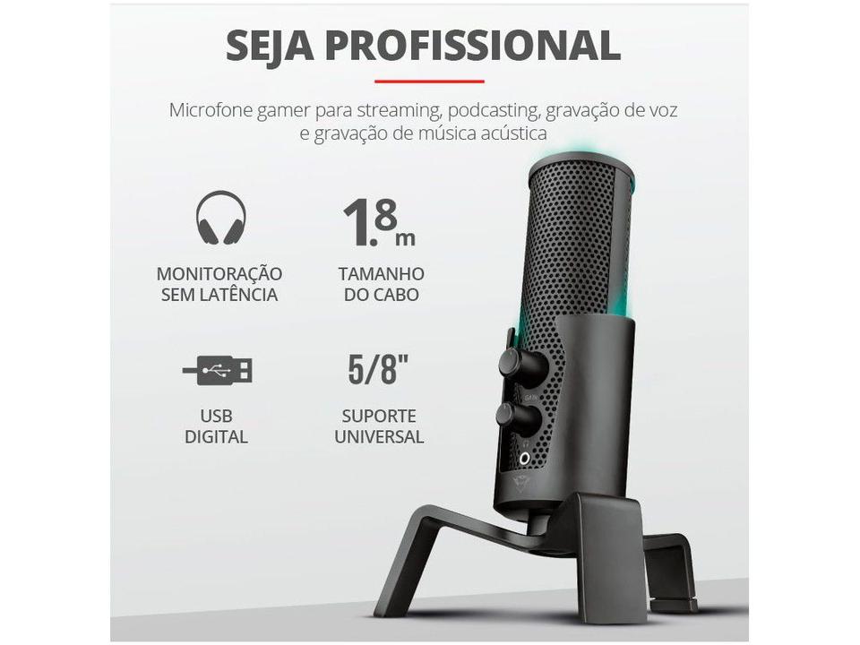 Microfone Condensador Profissional Streaming - para PC Trust Fyru GXT 258 USB com Tripé - 10