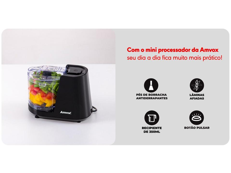 Mini Processador de Alimentos Amvox 100W Preto - 11