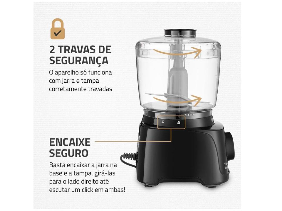 Mini Processador de Alimentos Mondial Preto 300W Turbo Pratic MP-16-B - 5